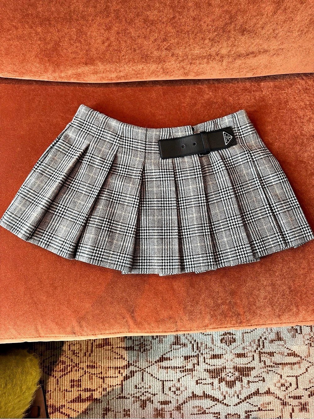 Prada Plaid Mini Skirt in Brown & White Size 40